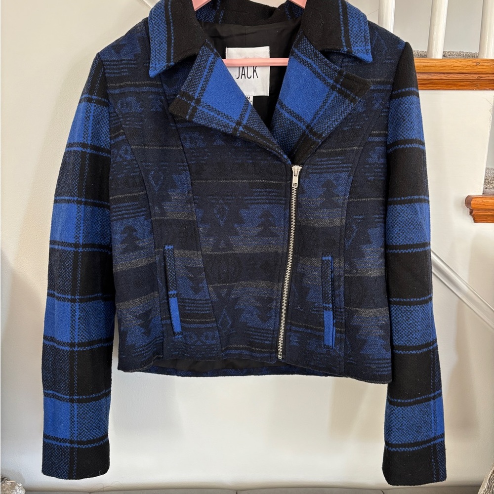 Jack by BB Dakota Women's Black and Blue Bomber Jacket